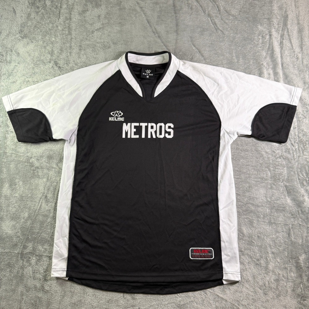 Kelme Metros Soccer Jersey Performance Athletic T-Shirt Black White Size M